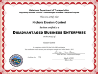 Disadvantaged Business Certificate